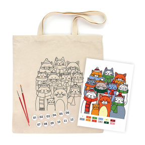 Set de pictat, Eco shopper, “Pisici în pălării”, A4, bumbac 220 g/m2, 38x42 cm