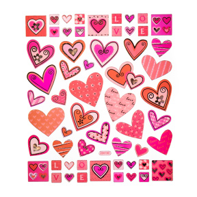 Set de autocolante din hârtie, inimioare, 57 buc.