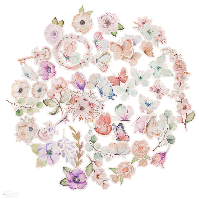 Фигурный декор для творчества, бумага, Boho Flowers & Butterflies, 50 шт.