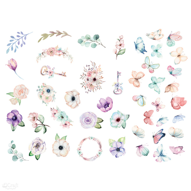 Фигурный декор для творчества, бумага, Boho Flowers & Butterflies, 50 шт.