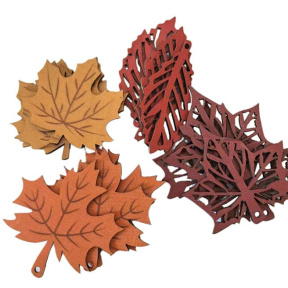 Set din lemn cu frunze de arțar, culoare maro, 16 buc.