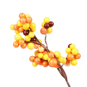 Ramură decor cu fructe de pădure galbene, portocalii și roșii, 18 cm