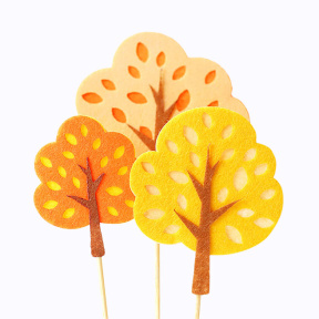 Набор фетровых деревьев с листьями, оранжевые, 3 шт., 9 см