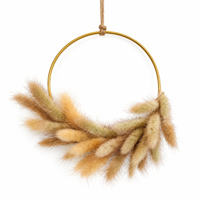 Decorațiune – Coroniță din plastic cu spice, 15 cm, culoare bej