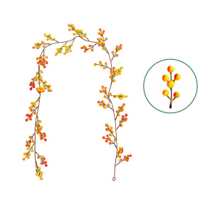 Гирлянда из искусственных ягод, цвет желтый с красным, 1.75 м