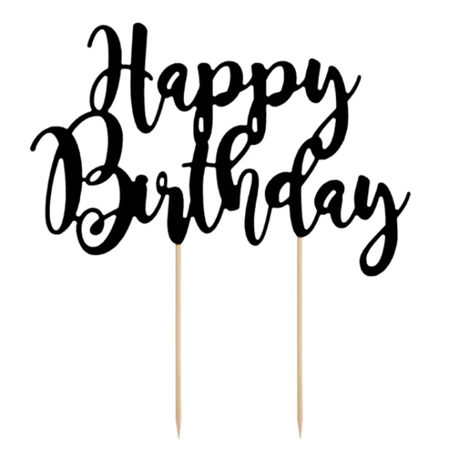 Toper pentru tort Happy Birthday, negru, 22,5 cm