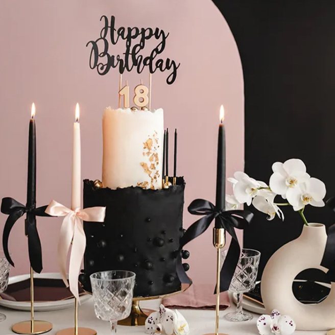 Toper pentru tort Happy Birthday, negru, 22,5 cm