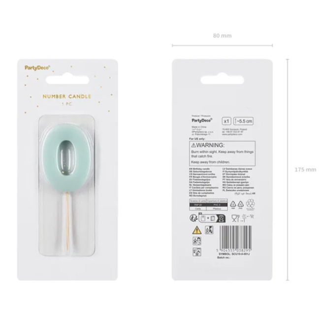 Lumânare pentru tort albastru deschis 5.5 cm, Cifra 0