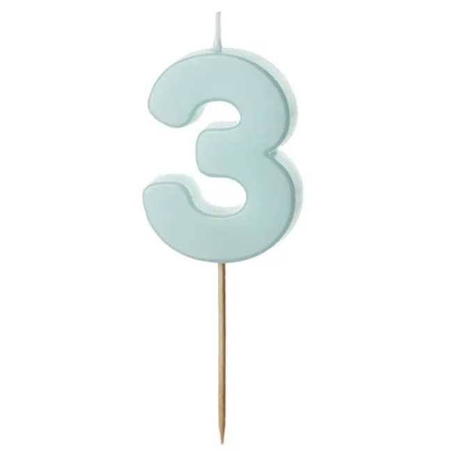 Lumânare pentru tort albastru deschis 5.5 cm, Cifra 3