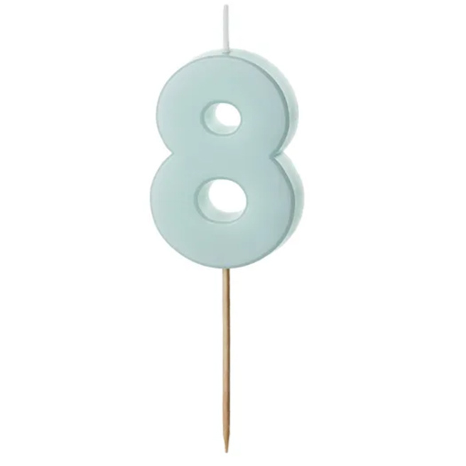 Lumânare pentru tort albastru deschis 5.5 cm, Cifra 8