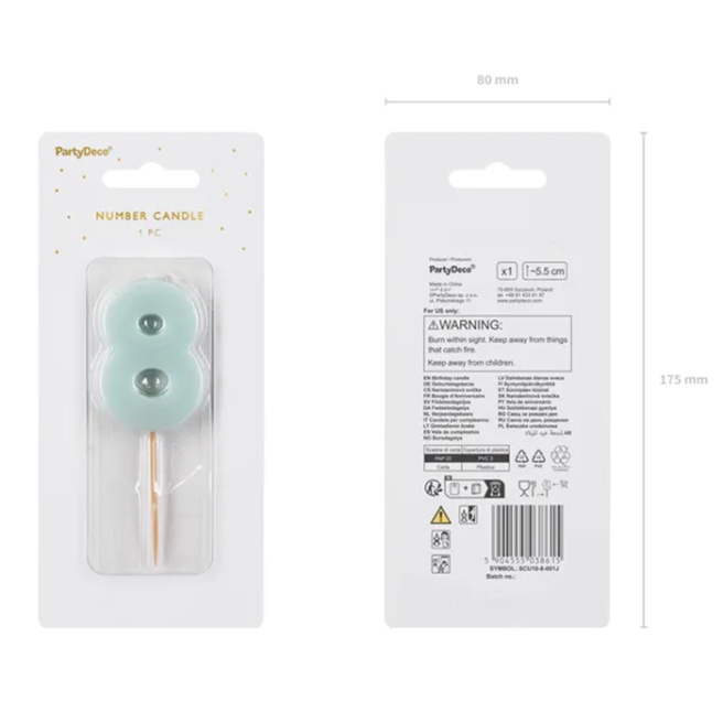 Lumânare pentru tort albastru deschis 5.5 cm, Cifra 8