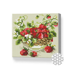 Coș cu căpșuni, 20x20 cm, mozaic cu diamante