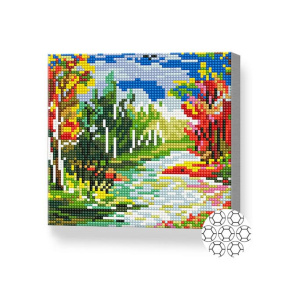 Peisaj de toamnă, 20x20 cm, mozaic cu diamante