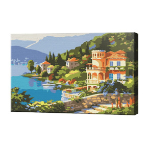 Oraș de coastă, 20x30 cm, pictură pe numere