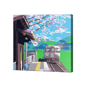 Trenul la stație, 20x20 cm, pictură pe numere