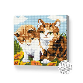 Motănași și frunze galbene, 20x20 cm, mozaic cu diamante