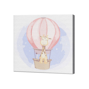 Girafă pe balon cu aer cald, 20x20 cm, pictură pe numere