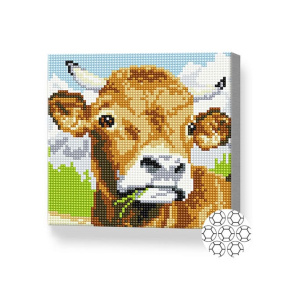 Văcuță în munți, 20x20 cm, mozaic cu diamante