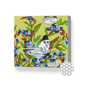 Бабочки на голубых цветах, 20x20 см, алмазная мозаика