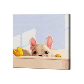 Щенок и уточка, 20x20 см, картина по номерам