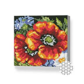 Красные маки, 20x20 см, алмазная мозаика