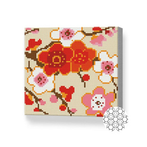 Flori roșii și roz, 20x20 cm, mozaic cu diamante