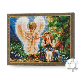 Девочка и ангелочек, 40x50 см, алмазная мозаика квадратная