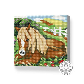 Cal odihnindu-se pe pajiște, 20x20 cm, mozaic cu diamante