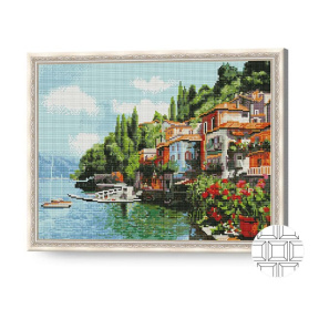 Oraș de coastă, 40x50 cm, mozaic cu diamante pătrate