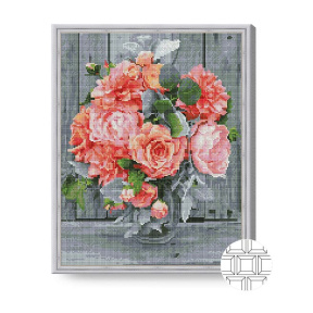Букет на фоне досок, 40x50 см, алмазная мозаика квадратная