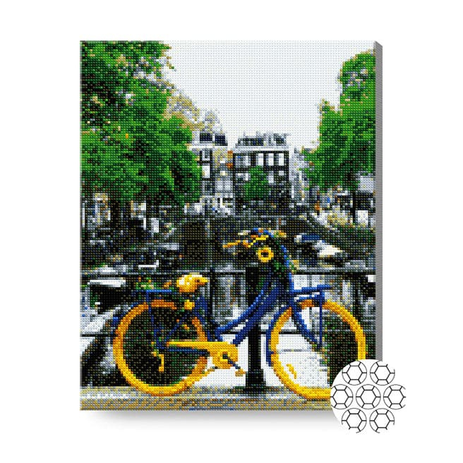 Bicicletă lângă canal, 40x50 cm, mozaic cu diamante