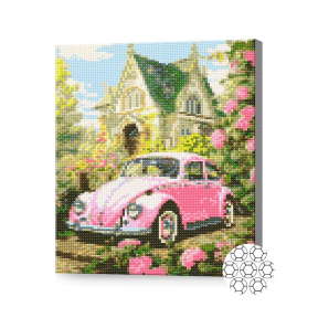 Mașină lângă casă, 30x40 cm, mozaic cu diamante