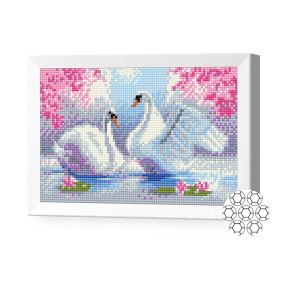 Cuplu de lebede, 20x30 cm, mozaic cu diamante