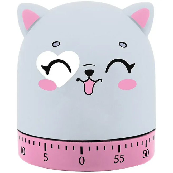 Timer mecanic Kite, plastic, 60x60x67 mm, Pisică