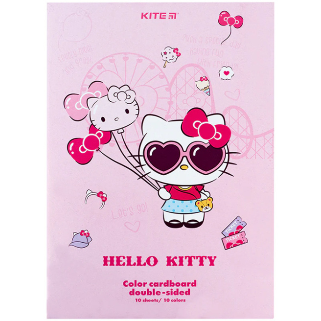 Набор цветного картона А4 2-стор Kite Hello Kitty, 10 листов 10 цветов, 190 г/м2