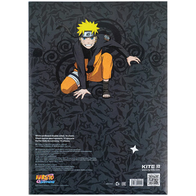 Набор белого картона А4 2-стор Kite Naruto 10 листов, 210 г/м2