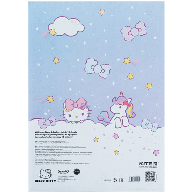 Набор белого картона А4 2-стор Kite Hello Kitty 10 листов, 210 г/м2