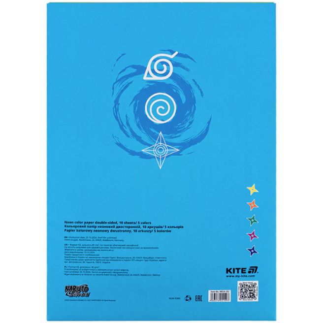 Set hîrtie colorată A4 Kite Naruto 10 foi 5 culori