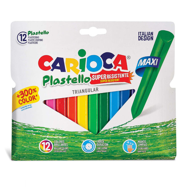 Set creioane din plastic Maxi Triangular Plastello 12 culori
