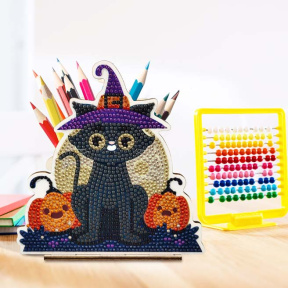 Подставка для ручек с алмазной мозаикой. Черная кошечка