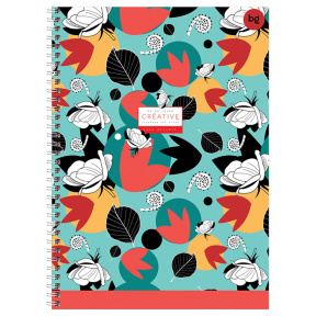 Caiet cu spiră A4 160 foi pătrățele BG "Bright ornament", copertă tare
