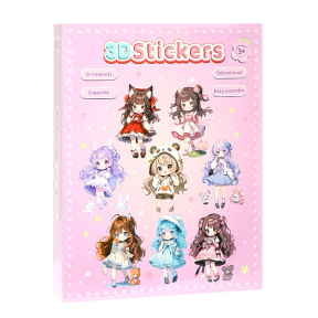 Set de autocolante 3D cu ramă roz „Fată în rochie albă”