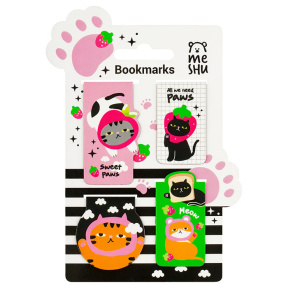Набор закладок магнитных для книг, 4 шт., MESHU "Sweet paws", матовая ламинация