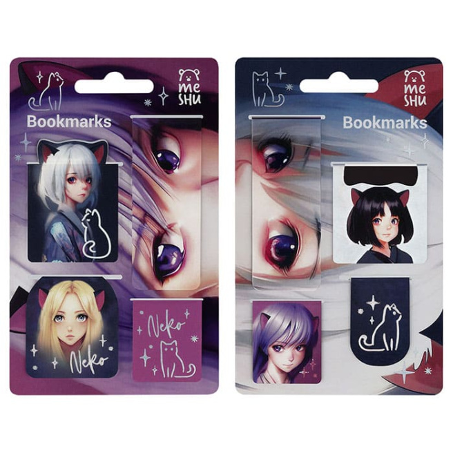 Semne de carte magnetice, 4 buc., MESHU "Neko"