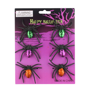 Halloween, Set păianjeni decorativi cu sclipici, 6 buc, culori mixte