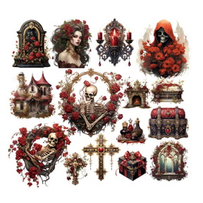 Halloween, Set autocolante "Vampir Schelet" cu elemente gotice, 30 buc.