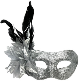 Halloween, Mască de bal mascat cu pene, gri