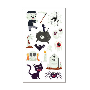 Halloween, Tatuaje fosforescente, păianjeni, dovleci, fantome și pălării de vrăjitoare