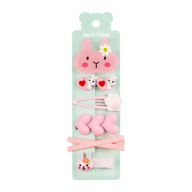Agrafe MESHU Bunny/Heart Pink, 6 buc.