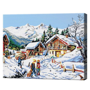 Ziua de iarnă senină la țară, 30x40 cm, pictură pe numere